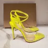 Free shipping Fashion Women Pumps neon crystal Rhinestone pvc point toe high heels strappy slingback sandals shoes stiletto heels 12cm 10cm