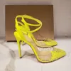 Fri frakt Mode Dam Pumps neon kristall Rhinestone pvc spets tå höga klackar strappy slingback sandaler skor stilettklackar 12cm 10cm