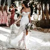 Beach Wedding Dresses Elegant A Line Strapless Designer Lace Illusion Sweep Train Wedding Dress Boho Bridal Gowns