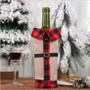 Couverture de bouteille Sacs de vin en lin à carreaux Revers de Noël Couverture de bouteille de vin rouge Décorations de Noël Ensembles de vin Table de dîner Décor de fête LSK327