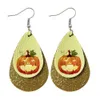 Nieuwe Halloween-schedel lederen oorbellen voor vrouwen pompoen print drop dangle oorbel groothandel sieraden