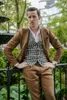 Summer Brown Lin Suits Peaked 2 Pièces Lapel Porter Groom pour le mariage officiel Prom Party Blazer Costume Mens Tuxedo