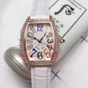 Mens Womens Lover's Rose Gold icedout Watch Color Dreams Dimonds Calendrier complet Mouvement Quarz Luxue Montres Bracelet en cuir 2498