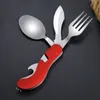 4 in 1 Outdoor Tableware edc (Fork/Spoon/Knife/Bottle Opener) Camping Stainless Steel Folding Pocket Kits for Hiking Survival Travel