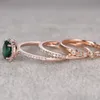 Nova qualidade de alta qualidade 3 pçs / set de pedra verde anéis de noivado de cristal para mulheres Rose Gold Zircon vintage casamento nupcial anel jóias