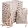 Zeep Exfoliating Tassen Natural Ramie Soap Bag Mesh met trekkoord voor schuimen en drogen van de zeep LX2473