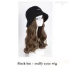 Wig female long hair hat wig one fashion long curly net red fisherman hat with hood autumn winter natural full hood black qKKb7060414