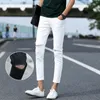 Jeans pour hommes Hommes en gros 2023 Mode Genou Trou Automne Blanc Pieds Longueur Cheville Coréen Slim Crayon Pantalon