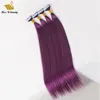 Purple Color PU Weft Hair Extensions Remy Hair Pieces 40pcs a pack 100gram Tape in Human Hair Bundles