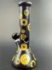 Black Glass Water Bongs Hookahs 10inches Gold Pattern Oil Dab Rigs 18mm Joint for Smoking Accessories