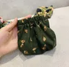 DHL100pcs Women Retro corduroy Floral Printing Drawsting Short Coin Purses Mix Color