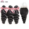 La fille une perruque Bundles 8-28inch Extensions Vierge humaine avec fermeture à lacet Weave Water Curly Body Ishow Deep 9a Loose 3 / 4pcs Straight for Women Natural Black Wefts