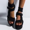 Sandales à plateforme pour femmes Chaussures à bout ouvert Fond épais plat anti-dérapant pour l'été à la plage -OPK