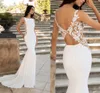 2021 Yeni Mermad Gelin Gelinlik Yumuşak Saten Dantel Aplikler Düğün Parti Kıyafeti Vintage Açık Geri Mahkemesi Tren Prenses Elbise