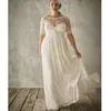 Robes de mariée grande taille plage été à manches courtes voir à travers la princesse romantique élégante appliques en mousseline de soie boho robe de mariée