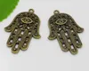 60pcs/lot Antique Bronze silver Alloy Hamsa Hand of Fatima Beads Turkish Eye Charms Pendants for Jewelry Making 42x28mm