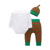 2020新しいクリスマスの赤ちゃん格子縞の服セット長袖レタープリントロンパーストップ+ストライプのズボン+帽子3pcs /セットカジュアルキッズ衣装M2281