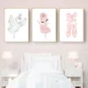 Pink Swan Princess Nursery Wall Art Canvas Målning Ballerina Affischer och tryck Nordiskt barn Baby Girl Room Decor Picture1559124