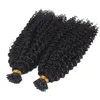 Afro Kinky Curly I Wskazówka Human Włosy Przedłużanie Dziewiczy Brazylijski Keratyn Pre Bonded Stick Microlinks Itip Natural Black 100g