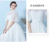 Boho Bride Dress 2020 우아한 하이 넥 하프 슬리브 레이스 웨딩 드레스 플러스 사이즈 짧은 웨딩 드레스 Vestidos de Noiva