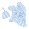 2 stücke Wrapping Neugeborenen Schlaf Hause Nette Beanie Infant Bettwäsche Junge Mädchen Swaddle Decke Gestreiften Mode Baden Baby Kleidung Set11176512