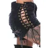 Sexy summer Plus Size women denim black White ripped short jeans high waisted tassel elastic lace up bandage club hotpants T200521