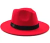シンプルワイドブリム秋の女性ファッショントップジャズキャップウィンターファッションウールFedora Hat for女性のための男性のための黒い帽子