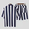 INCERUN Mens Fashion Striped Sets Casual Short Sleeve Cardigan Blouse Casual Shorts Siuts Summer Loose Breathable 2 Pieces S-5XL203L