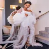 Bianco vedi Thru Abiti da ballo Abiti Ruffles Maniche Piene Robe Robe Donne Partito Abiti da festa incinta Donne da sera Tulle Tiered Maternity Photoshoot Robe