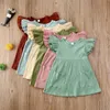 Baby Mädchen Kleider Kinder Feste Fliegenärmel Prinzessin Kleider Pit Gestreifte Lässige Strickkleider Mit Tasche A-Linie Sommer TuTU Kleid B7598