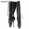 Wonderheel extremos salto alto 7" stiletto sapatos de salto ballet mulheres patente preto rendas até ballet fetiche por sapatos tamanho grande sexy