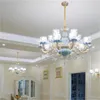 European style crystal chandelier living room lamp zinc alloy led household blue ceramic net red ceiling lights bedroom pendant lamp