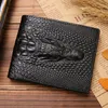 High quality fashion short bifold purse 3d crocodile skin black brown men genuine leather designer wallets253w