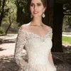Sexig V Neck Lace Ball Kappa 2022 Långärmade Bröllopsklänning Country Western Vintage Bridal Gowns Custom Made