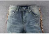 Men's Jeans Men Streetwear Skinny Side Leopard Print Patchwork Holes Ripped Slim Stretch Denim Pants218E