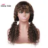 Ishow Brazilian 4/27 Ombre Deep Wave Human Hair Wigs with Bangs Peruvian Deep Curly None Lace Wigs Indian Malaysian for Black Women