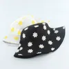 여름 데이지 인쇄 흰색 검은 양동이 모자 여성 패션 비치 햇살 모자 회전