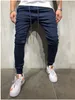 Męskie Skinny Jeans Slim Fit Ripped Dżinsy Duży i wysoki Stretch Blue Dla Mężczyzn Zakłopotany Elastyczna Talia Dorywczo Pasek Spodnie S-3