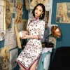 Etnische kleding Sheng Cooc Silk Vintage Qipao Kostuum Lange Mouw Cheongsam Jurk Roze Chinese Vrouwen Traditionele Styel