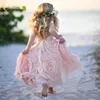 Abiti da ragazza Fata Pink Flower Girl Boho 3D Increspato Smerlato Ragazze Comunione A-line Chiffon Pageant1