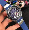 2018 New Style Diver 3203-500LE-3 93-HAMMER Cassa in acciaio quadrante blu Orologio automatico da uomo Corona grande Orologi sportivi Gomma blu Puretim302q