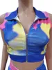Plus size Summer Women tie dye two piece set sleeveless cardigan crop top shorts casual trendy tie-dyed outfits night club wear 3566