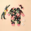 kids clothes girls Floral print Rompers infant Buttons Flowers Jumpsuits with headbands Spring Autumn Boutique baby clothes Z13099065395