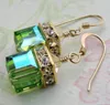 Vente chaude boucles d'oreilles pierres précieuses boucles d'oreilles cube de cristal vert péridot boucles d'oreilles carrées WY1539