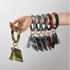 Luksusowy PU Skórzany Portfel Keychain Wrap Charms Bransoletki Breloczek Łańcuch Wristband Bransoletka Tassel Leopard Drukuj Breloki Boże Narodzenie Party Prezent