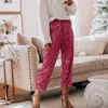 Sexy paillettes paillettes brillant pantalons longs femmes 2020 printemps décontracté élastique pantalons de survêtement droits dame streetwear lâche ceinture pantalon T200727