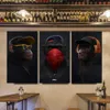 3 pannelli Scimmia pensante con cuffia Pittura a olio su tela Wall Art Animali divertenti Poster Stampe Immagini a parete per soggiorno Hom5676567