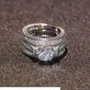 Engagement Topaas Gesimuleerde Diamant Diamonique 14KT Wit Goud Gevuld 3 Bruiloft Vrouwen Ring Sets Gift Maat 5113229047