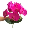 Fake Real Touch Pu Orchids Flower Bunch Phalaenopsis Gröna blad för bröllop Hem Dekorativ Konstgjord Blomma