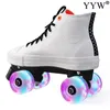 Patins à roulettes en ligne Patines en toile blanche avec roues clignotantes en Pu Double ligne femmes hommes amoureux adultes deux chaussures de patinage1